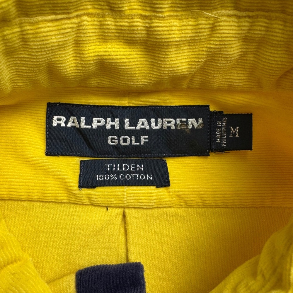 Ralph Lauren Golf Corduroy Button Down Shirt Men M Yellow Long Sleeve Crest Logo - Picture 3 of 12